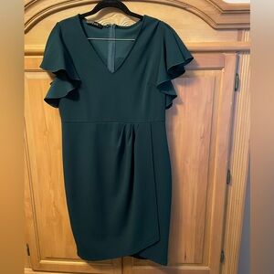 iHot Green Pleated Sheath Mini Dress with Flutter Sleeves